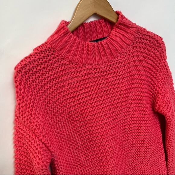 French Connection Chunky Knit Sweater Neon Bright Coral Oversized Size XS - Picture 4 of 10